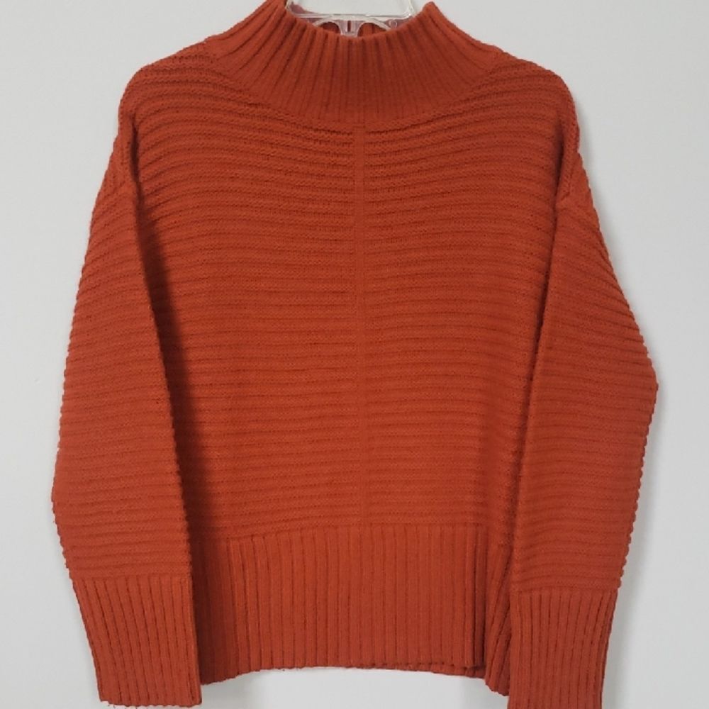 Nordstrom Topshop Sweater Women's Pumpkin Orange Rib Cable Knit Mock Tunic